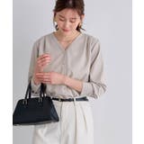 グレー | ゴールドボタンVネックTブラウス ブラウス Vネック | Pierrot