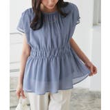 スモークブルー | 【機能インナー付き】ウエストシャーリングシフォンブラウス シフォンブラウス コー… | Pierrot