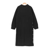 ブラック | ボタンデザインワッフル編みニットワンピース ワンピース ワッフルワンピース | Pierrot