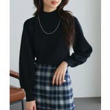 ブラック | ゴールドボタンパフスリーブニット 30代 40代 | Pierrot
