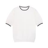 オフホワイト×ブラック | ライン配色パフニット ニット 半袖 | Pierrot