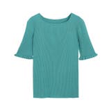 ブルーグリーン | リネンタッチ袖フリルリブニット ニット リブ | Pierrot