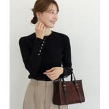 B/ブラック | 選べるデザイン袖ボタンリブニット ニット パール | Pierrot