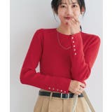 B/レッド | 選べるデザイン袖ボタンリブニット ニット パール | Pierrot