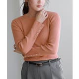 A/オレンジ | 選べるデザイン袖ボタンリブニット ニット パール | Pierrot