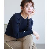 B/ネイビー | 選べるデザイン袖ボタンリブニット ニット パール | Pierrot