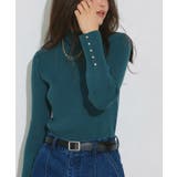 B/ブルーグリーン | 選べるデザイン袖ボタンリブニット ニット パール | Pierrot