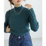 A/ブルーグリーン | 選べるデザイン袖ボタンリブニット ニット パール | Pierrot