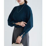 インディゴブルー | ゴールドボタンボリュームスリーブニット デザインニット ボリュームスリーブ | Pierrot