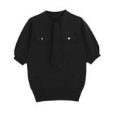 ブラック | リネンタッチボウタイポケットニット ニット リネンタッチ | Pierrot