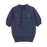 ネイビー | リネンタッチボウタイポケットニット ニット リネンタッチ | Pierrot