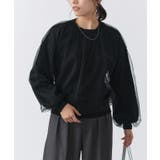 ブラック | チュールレイヤードニット ニット レーヨン混 | Pierrot