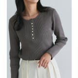 チャコール | 多機能ゴールドボタンヘンリーネックニット 抗菌 UVカット | Pierrot