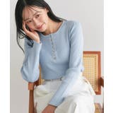 ライトブルー | 多機能ゴールドボタンヘンリーネックニット 抗菌 UVカット | Pierrot