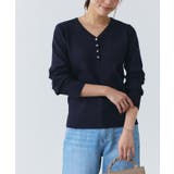 ネイビー | 多機能ヘンリーVネックニットプルオーバー ニット Vネック | Pierrot