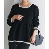 ブラック×オフホワイト | 配色ペプラムニット ニット ペプラム | Pierrot