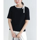 ブラック×オフホワイト | リボンデザインニットプルオーバー ニット リボンデザイン | Pierrot