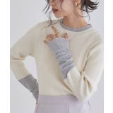 アイボリー×シルバーラメ | [ECLAM] ロングスリーブ配色ラメニット ニット | Pierrot