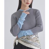 グレー×ブルーラメ | [ECLAM] ロングスリーブ配色ラメニット ニット | Pierrot