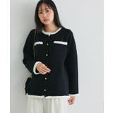 ブラック×オフホワイト | ゴールドボタン配色ニットジャケット ジャケット ニット | Pierrot