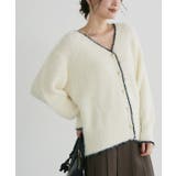 アイボリー×ブラック | ゴールドボタンシャギーニットカーディガン カーディガン ニット | Pierrot