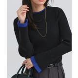 ブラック×ロイヤルブルー | バイカラーフレアスリーブリブニット ニット フレアスリーブ | Pierrot