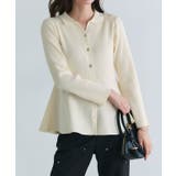 アイボリー | 襟付きＶネックぺプラムカーディガン カーディガン 襟 | Pierrot