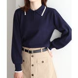 ネイビー×オフホワイト | スカラップポロニット ニット 着心地 | Pierrot