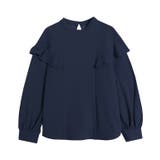 ネイビー | 裏起毛フリルショルダーブラウス ブラウス 裏起毛 | Pierrot