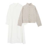 杢ベージュ×オフホワイト | ニットカーディガンワンピースセット セットアップ ワンピース | Pierrot