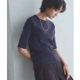 ダークネイビー | [RASW]ビスコース半袖リブニット ニット 半袖 | Pierrot