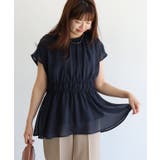 ネイビー | 【機能インナー付き】ウエストシャーリングシフォンブラウス ブラウス ドッキング | Pierrot