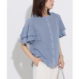 スモークブルー | 袖ティアードシフォンブラウス ブラウス ドッキング | Pierrot