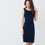 ネイビー | 大人可愛くスタイルUP！ノースリーブタック入り タイトワンピースポンチ素材 | Pierrot