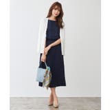 ネイビー | ドッキング Iラインワンピースフレンチスリーブ セットアップ風 ロング丈 | Pierrot