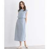 グレイッシュブルー | ドッキング Iラインワンピースフレンチスリーブ セットアップ風 ロング丈 | Pierrot