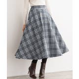 ネイビー | ウールタッチチェックフレアスカート スカート フレアスカート チェックスカート | Pierrot