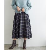 ネイビー | ウールタッチチェックフレアスカート スカート フレアスカート チェックスカート | Pierrot