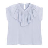 ライトブルー | シャーリングフリルカラーブラウス ブラウス フリル | Pierrot