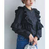 ブラック | フリルデザインブラウス ブラウス フリル | Pierrot