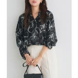 ブラック | 花柄ギャザーブラウス ブラウス 花柄 | Pierrot