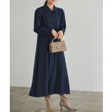 ネイビー | 襟付きクルミボタンフレアワンピース クルミボタン ワンピース | Pierrot