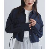 ネイビー | [ECLAM]サイドドロストクロップドシャツ シャツ ドロストデザイン | Pierrot