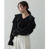 ブラック | ラッフルカラーチュニックブラウス ブラウス チュニック丈 | Pierrot