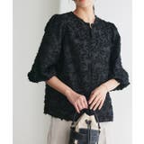 ブラック | 2wayジャカードジップボリュームブラウス ブラウス フラワージャカード | Pierrot