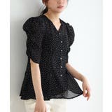 ブラック | ドット楊柳ウエストタックブラウス ブラウス ドット | Pierrot