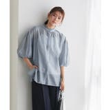 スモークブルー | フリルネックシアーブラウス ブラウス シアー | Pierrot