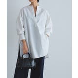 オフホワイト | [RASW]ノーカラースキッパーチュニック レーヨン 滑らか | Pierrot