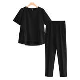 ブラック | フレア切り替え半袖セットアップ セットアップ フリル | Pierrot