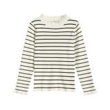 ボーダー×ホワイト | レース付クルーネックリブニット ニット セーター | Pierrot